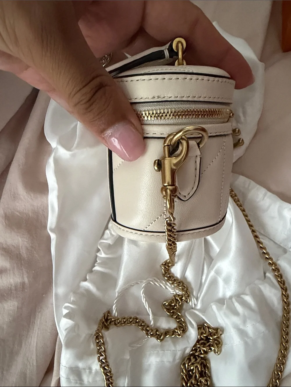 Coach Cream Quilted Leather Crossbody Bag with Gold Chain